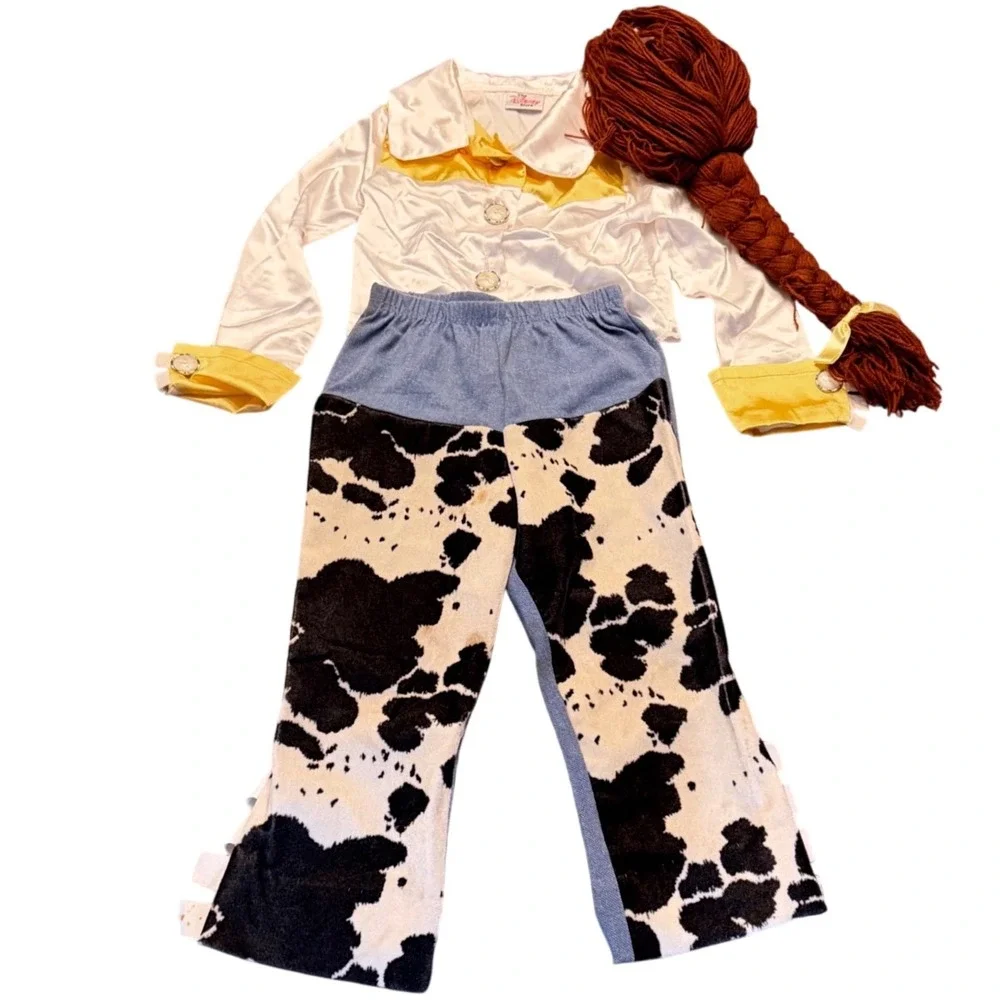 Disney Store Toy Story Jessie Costume Set Shirt Pants Yarn Braid Wig Kids